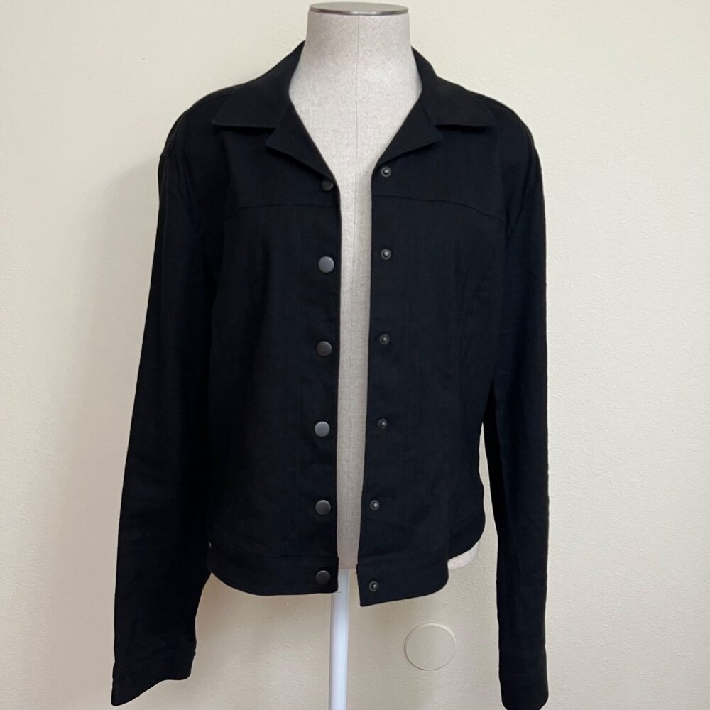 TAHARI Black Button-Front Long-Sleeve Linen Blend Jacket Women’s Large - Picture 2 of 9